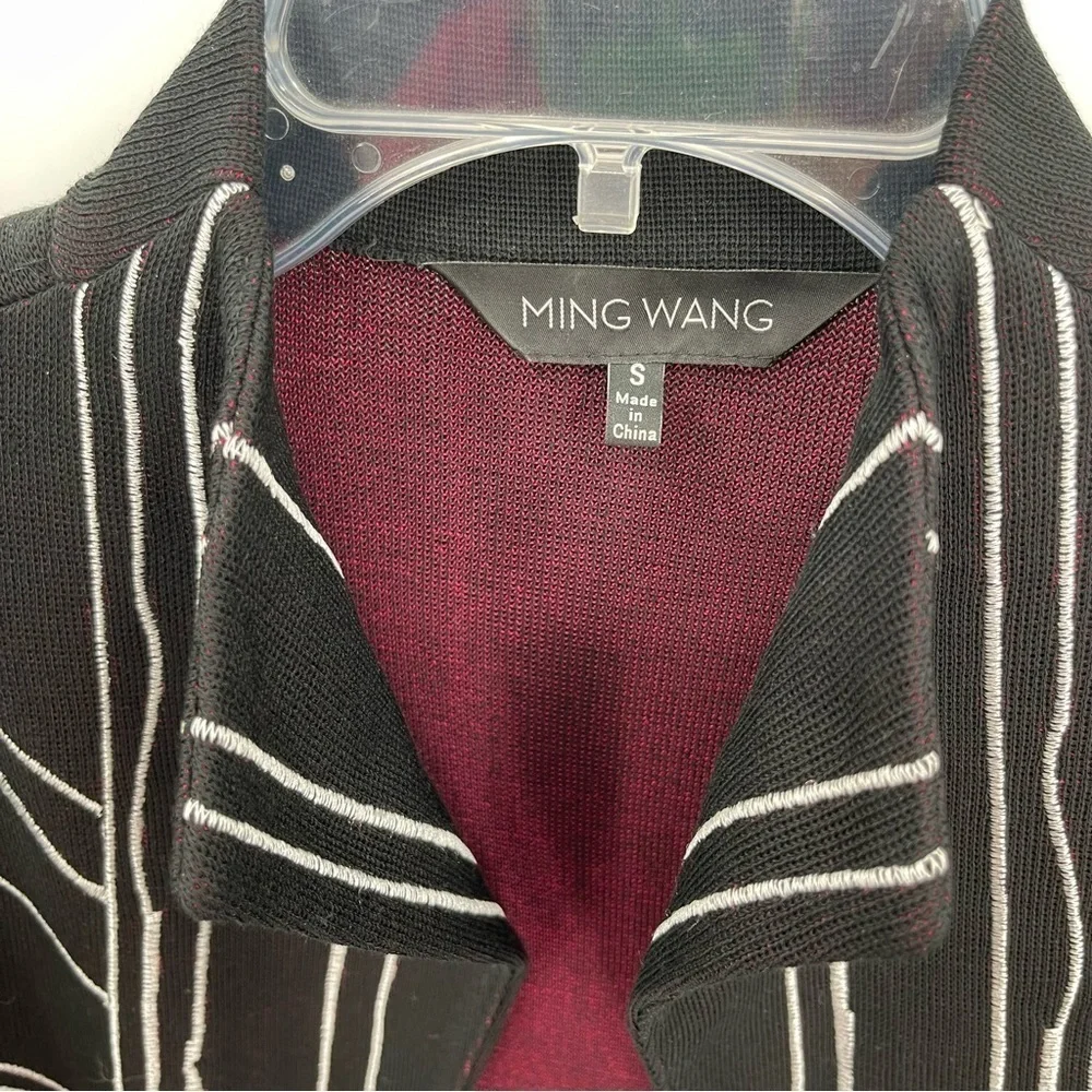 Ming Wang Womens size Small Open Cardigan Jacket Black Red white 3/4 sleeves - Picture 4 of 9